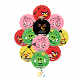 «Злые Птички-2» букет с 10 фольгированных шаров Angry Birds