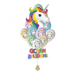 Букет из шаров с радужным единорогом