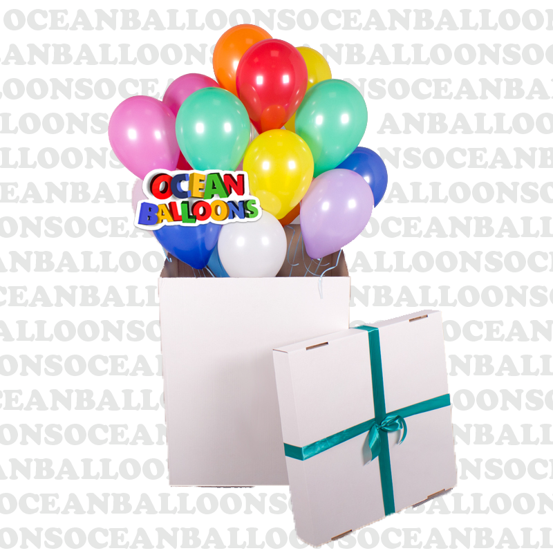 Коробка с гелиевыми шарами ассорти